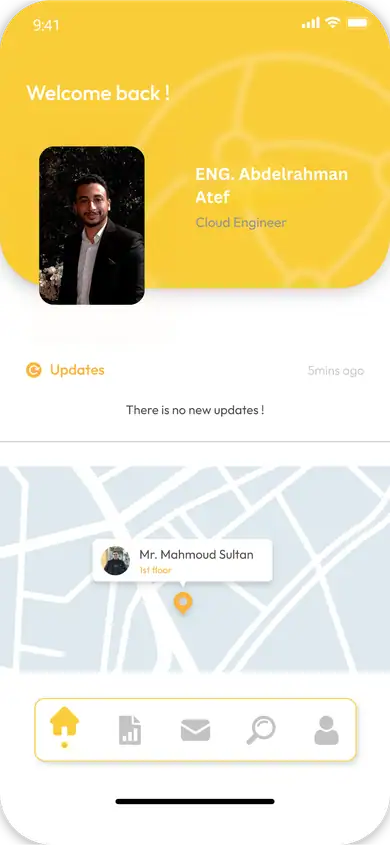 الرئيسية في Sense More مع التحديثات وخريطة تعرض موظفاً في الدور الأول